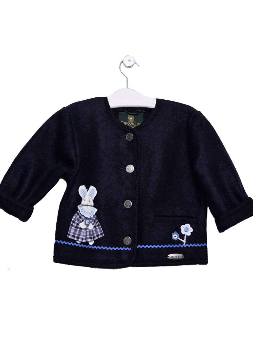 Giesswein Infant Girls Navy Wool Jacket, Bunny Applique, New Vintage (Size 86)